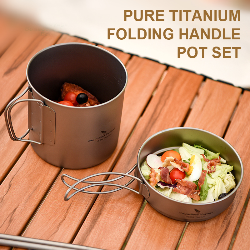Camping Cooking Frying Pan - Conjunto de panelas dobráveis de titânio