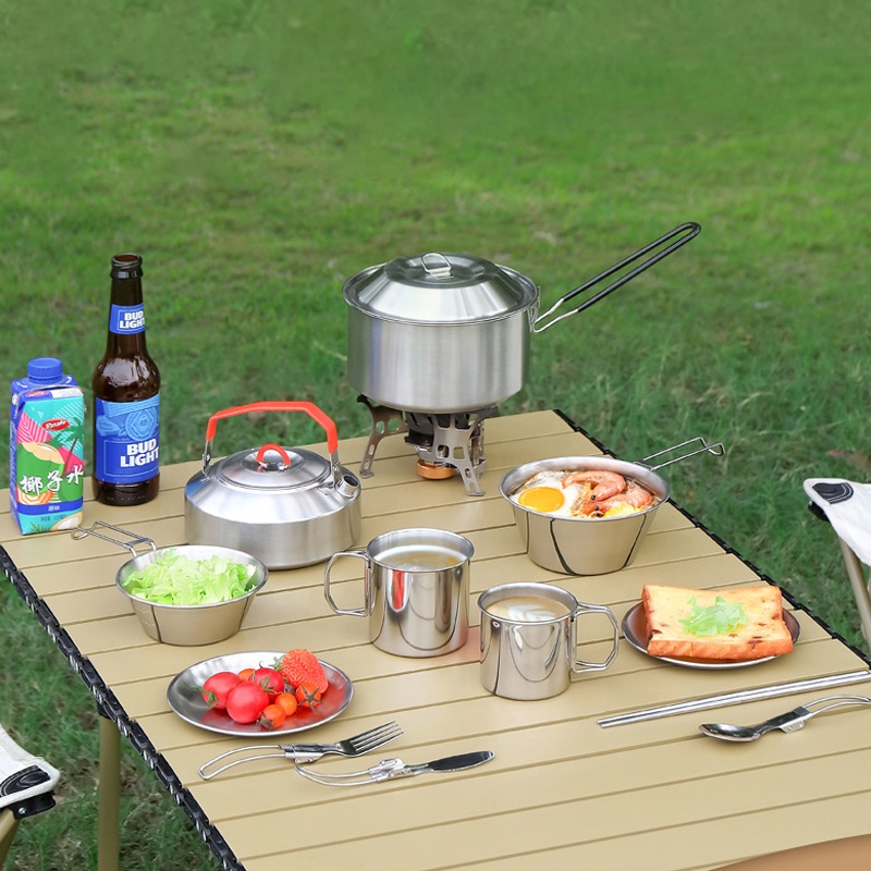 Camping Cooking Mess Kit - Venda quente 304 aço inoxidável acampamento