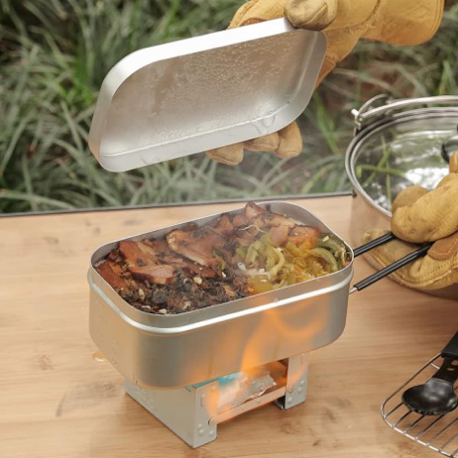 Camping Outdoor Cooking Equipment - Alça dobrável da caixa de bento,