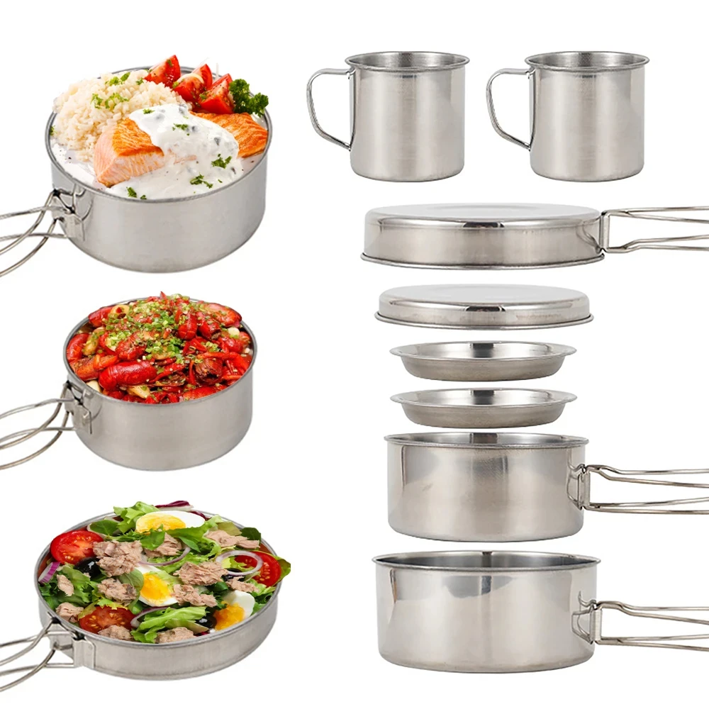 8 pçs/set panelas de acampamen - Camping Cooking Mess Kit avaliação e preço